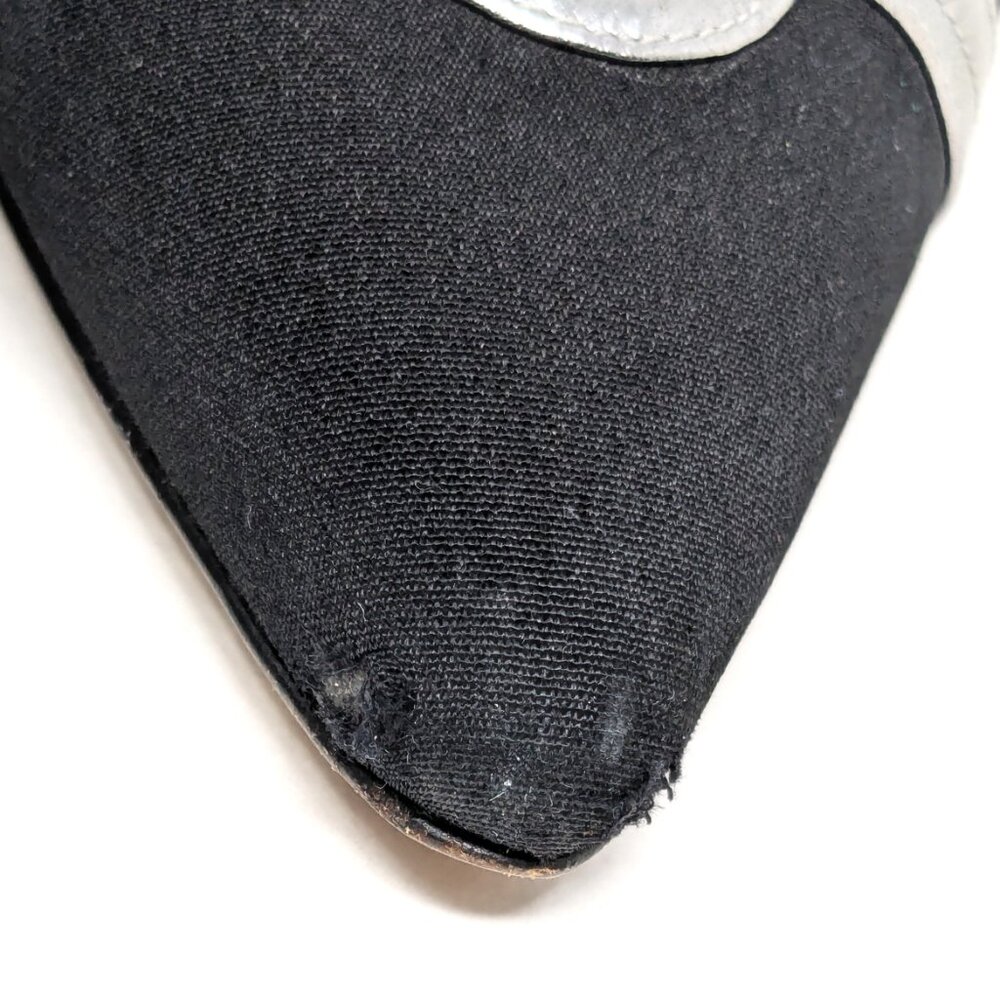 SOLDManolo Blahnik D'Orsay Pumps Black Fabric Silver Heels VTG 80s Sz 36, 6 US - Picture 8 of 16